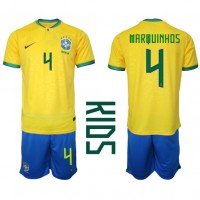 Dres Brazil Marquinhos #4 Domaci za djecu SP 2022 Kratak Rukav (+ kratke hlače)